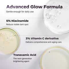 LG Pra.L Vita Glow Serum ingredients panel highlights Niacinamide and Vitamin C derivatives.