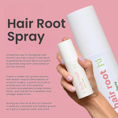 Liaison Hair Root Activator Spray close-up with peptide visuals, signaling nourishment at strand level.