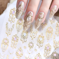 LIDUNANWU gold nail stickers with gemstone patterns for elegant DIY manicures