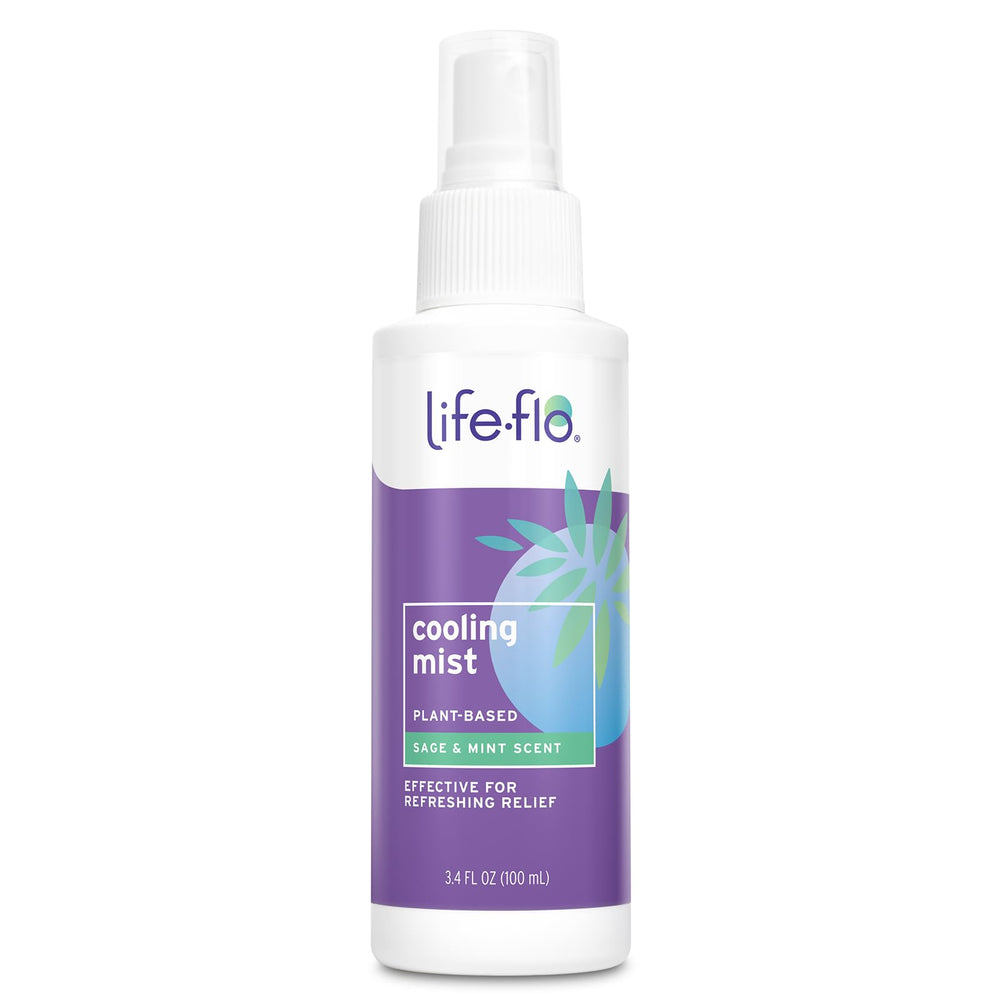 LIFE-FLO Cooling Mist bottle closeup for quick refresh during hot flashes.