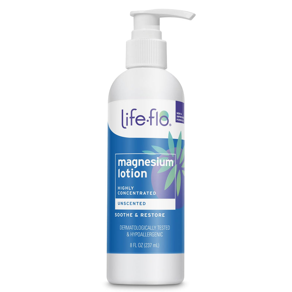 Life-Flo Magnesium Lotion pump bottle ready for quick, soothing massage after activity