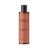 Life & Pursuits sesame oil bottle pour for easy application and nourishment.