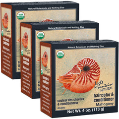 Light Mountain Henna bottle in mahogany color for chemical-free hair color.