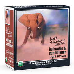 Light Mountain Henna Color box shows natural light brown shade for at-home use