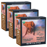 Light Mountain henna hair color light brown pack of 3 shows natural color and conditioning.