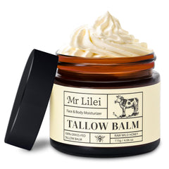 Lilei Beauty beef tallow balm jar closeup unscented for skin moisture.