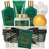 LILY ROY 7-piece bath gift basket with shower gel for spa-like pampering at home.