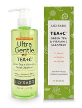 Lily Sado Tea+C cleanser bottle on a clean surface for gentle daily cleansing.