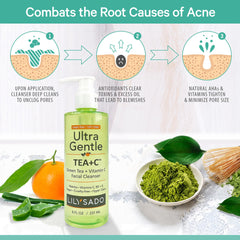 Lily Sado Tea+C cleanser label with rosehip imagery and benefits.