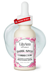 LilyAna Naturals Dark Spot Corrector bottle on a clean vanity for even tone