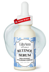 LilyAna Naturals retinol serum bottle on vanity for radiant skin