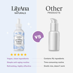 LilyAna Naturals vitamin E serum bottle highlights nourishing formula
