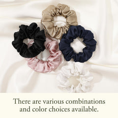 LilySilk silk hair scrunchie in rosy pink adds subtle shine and style.