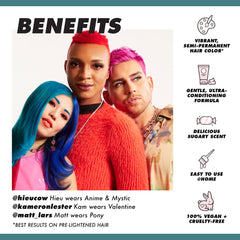Lime Crime Unicorn Hair pre-lightened hair reveals rich, saturated results.