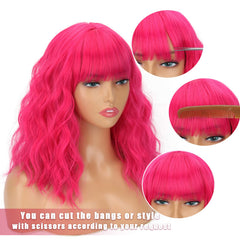 LINGHANG pink wig with front bangs achieves a natural look.