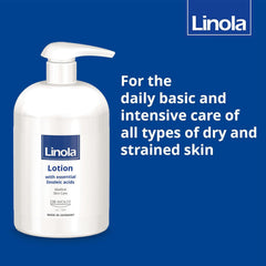 Linola Lotion application on forearm demonstrates soothing daily care