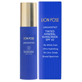 Lion Pose UNGHOSTED SPF42 bottle shows lightweight mineral sunscreen.