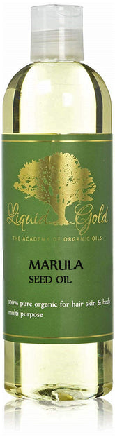 Liquid Gold Inc Marula Oil bottle front view for skin and hair nourishment.