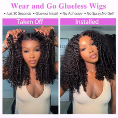 Liqusee glueless wig with drawstring cap for quick wear and secure fit.