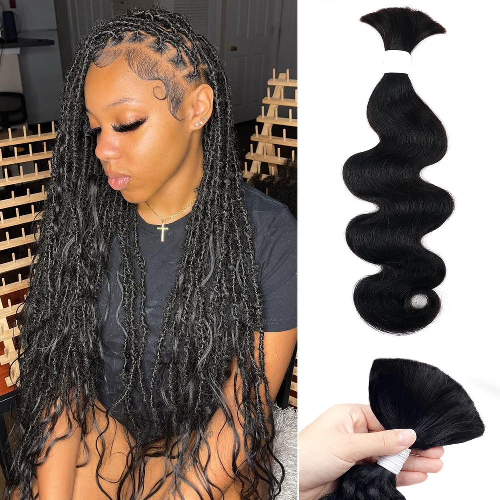 Liqusee 18-inch bundle front view shows natural body wave for versatile boho braids.