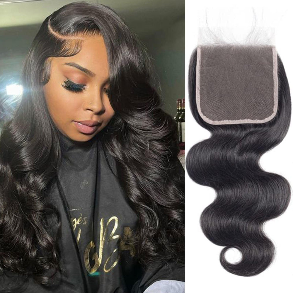 Little Fairy 5x5 HD lace closure, body wave close-up, breathable and natural-looking part.