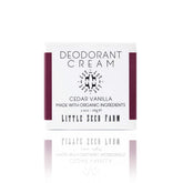 Little Seed Farm Cedar Vanilla deodorant jar shows creamy texture for easy application.