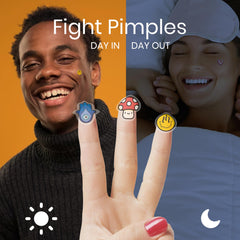 LivaClean 14mm patch on face demonstrating discreet overnight blemish care.