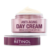 LIVAURA Retinol Day Cream bottle highlighting rich hydration with SPF 20 daily protection