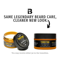Live Bearded Tombstone-scent butter with shea nourishes beard hair.