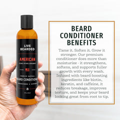 Live Bearded conditioner biotin and caffeine ingredients close-up.