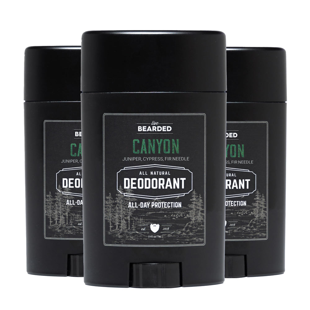 Live Bearded Canyon deodorant stick front view showing long-lasting odor control.