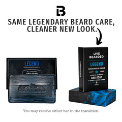 Live Bearded Legend bar soap with shea butter for moisture and smooth skin.