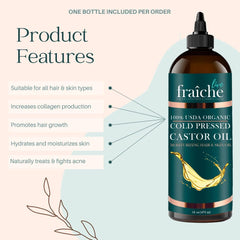 Live Fraiche Castor Oil bottle pour for clean, mess-free use.