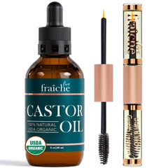 Live Fraiche castor oil bottle close-up for lashes and brows nourishment