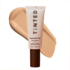 Live Tinted Hueguard Skin Tint bottle showing SPF 50 protection.