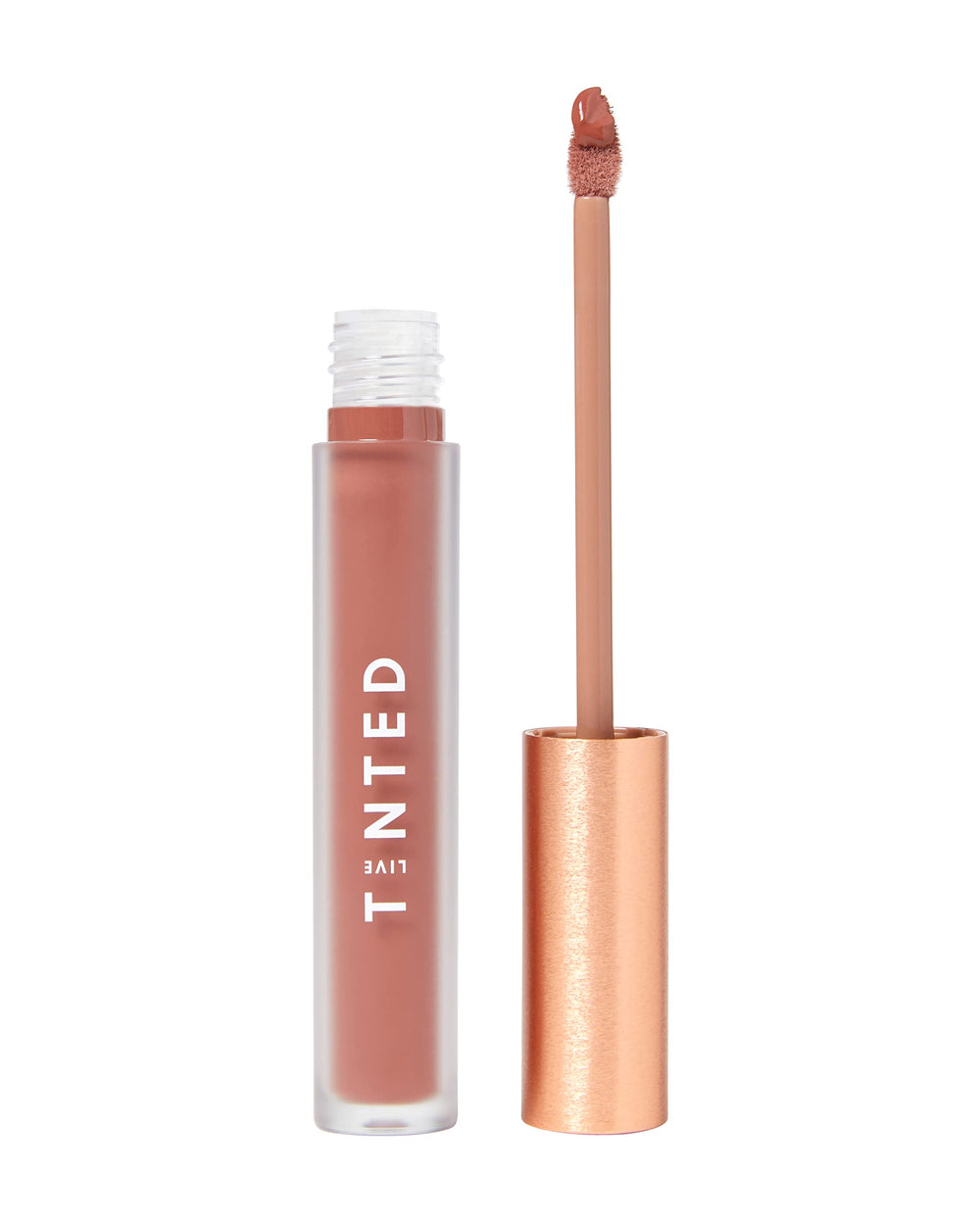 Live Tinted Huelip swatch showing warm brown shade and long-lasting color.