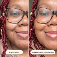 Live Tinted Hueguard SPF 50 close-up highlights no white cast for a natural glow.