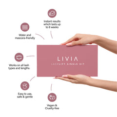 LIVIA Lash Lift Kit lifting lotion demonstrates easy curl creation at home