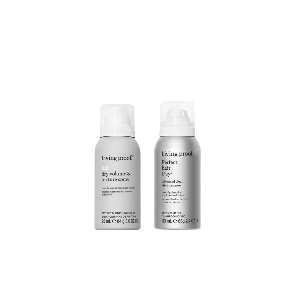 Living Proof Advanced Clean Dry Shampoo bottle pour for quick refresh between washes.