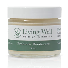 Living Well with Dr. Michelle probiotic deodorant cream bottle for all-day freshness on sensitive skin