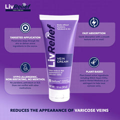 LivRelief Varicose Veins Cream packaging front, easy-to-use tube for everyday comfort.
