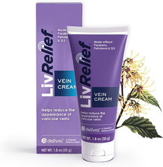LivRelief Varicose Veins Cream tube close-up for gentle daily leg care.