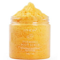 LIYALAN turmeric body scrub packaging showing premium natural ingredients