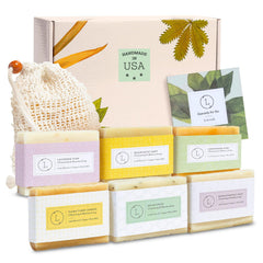 Lizush gift set box with six handmade soaps for a thoughtful spa-inspired gift.