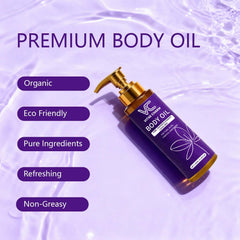 LJOQM Vitae Charm Body Oil dispense pump showing quick, non-greasy application.