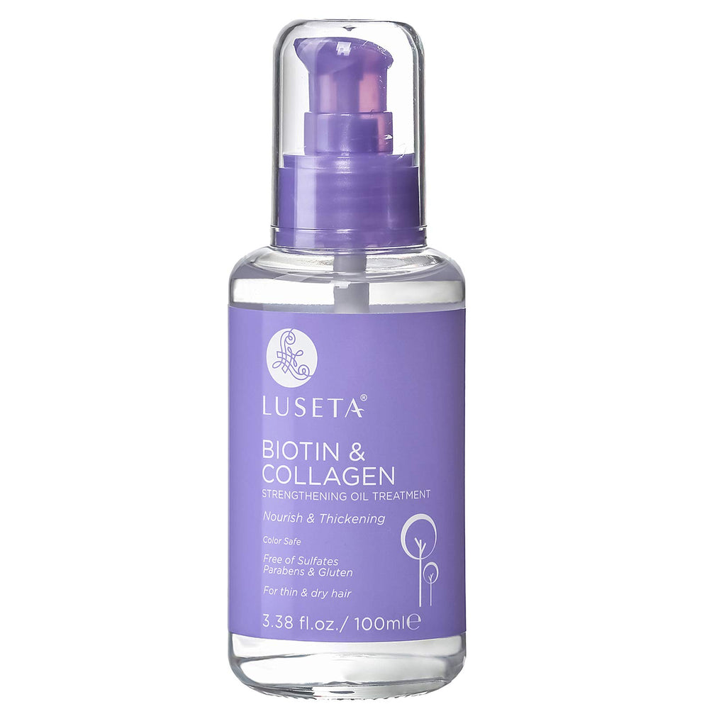 L LUSETA Biotin Hair Growth Serum bottle promotes a healthy hair appearance.