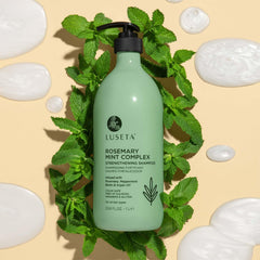 L Luseta Rosemary Mint Strengthening Shampoo label highlights sulfate-free, nourishing care.