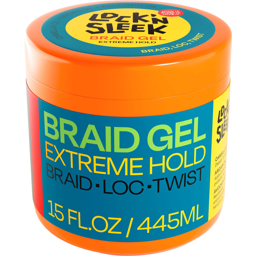 LOCK'N SLEEK bottle 15oz demonstrating strong hold and shine without flakes.