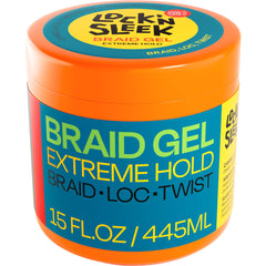 LOCK'N SLEEK bottle 15oz demonstrating strong hold and shine without flakes.