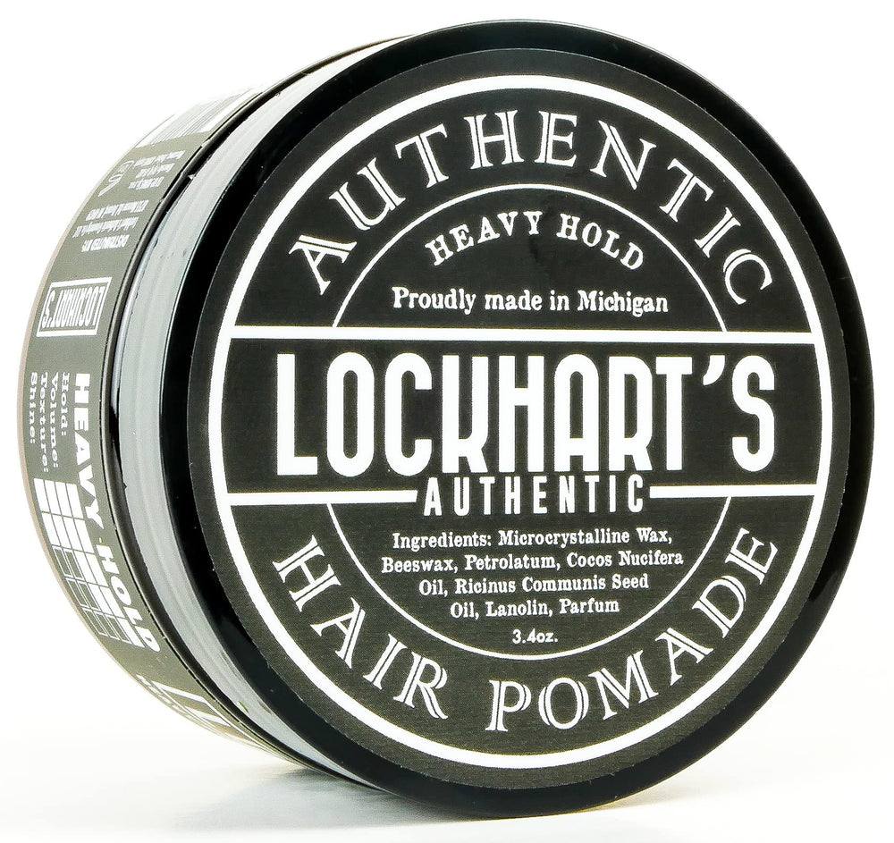 Lockhart's Heavy Hold pomade tin close-up showing rich texture for lasting style